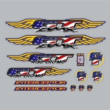 1997 GT BMX -Interceptor CUSTOM USA FLAG with yellow wings decal set