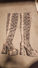 Topshop Myla snakeskin print platform block heel knee high boots - Size 8 - New 