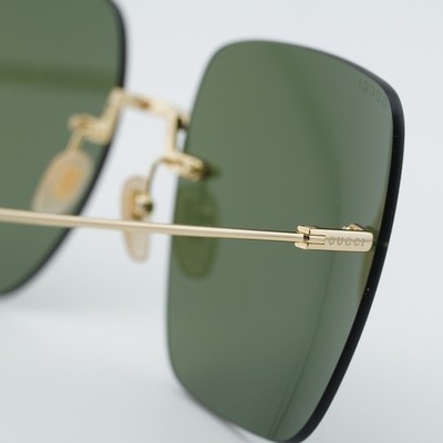Gucci GG1147S 002 Women Butterfly Rimless Sunglasses - Gold with Chain / Green New GUCCI GG1147S 002 Gold/Dark Green With Gold Chain 62-19  main image 2