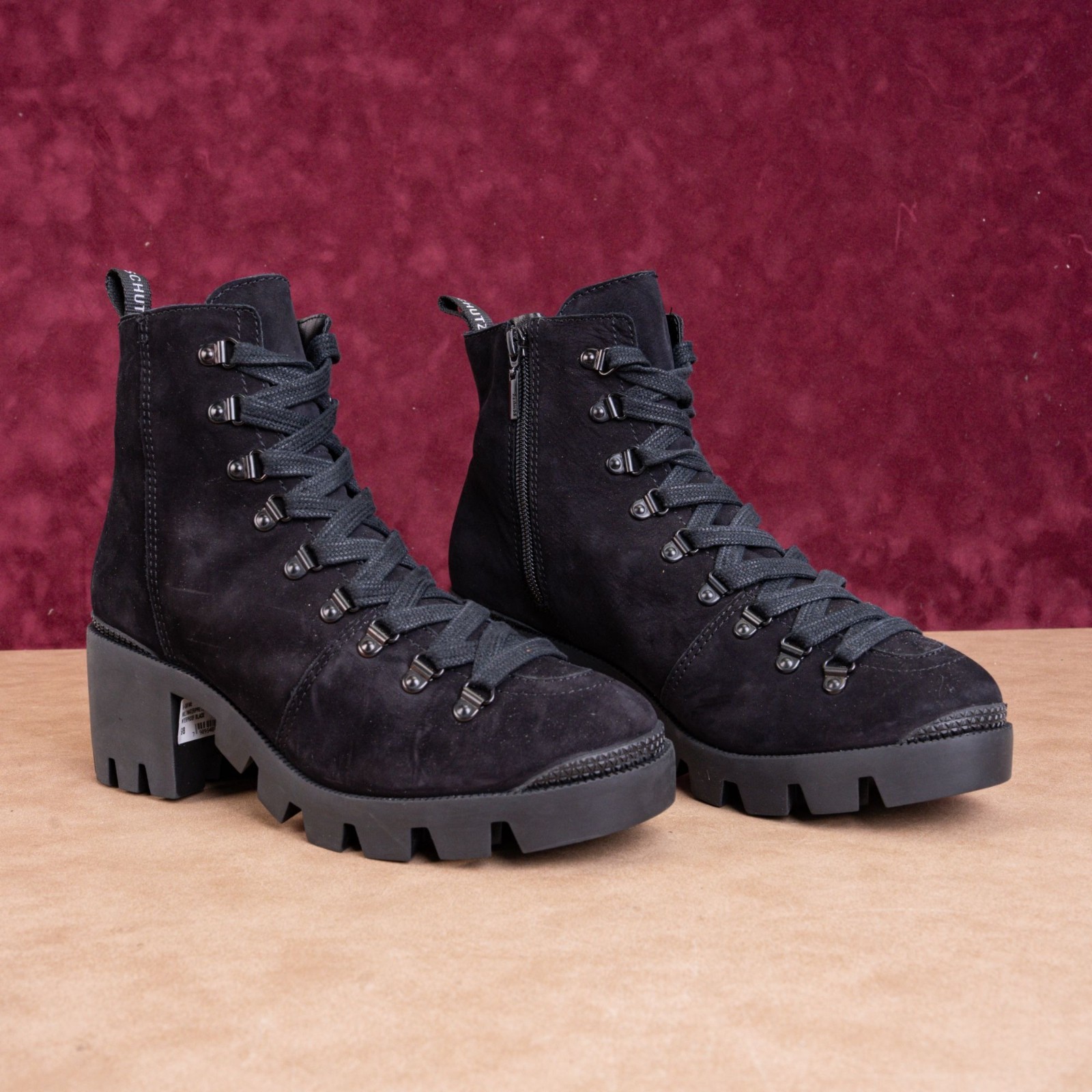 SAOLA Stivali scamosciati stringati Schutz Xayane donna platform moda neri suola a strappo taglia 9