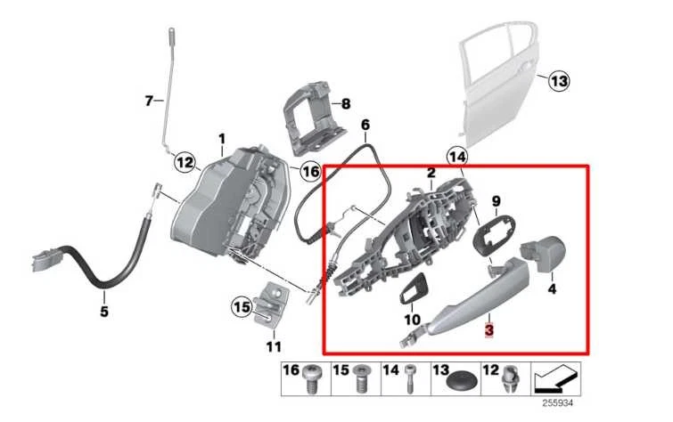 09-16 BMW 328i xDrive SULEV 2,0 L pasajero trasero derecho puerta exterior manija Foto 2 de 4