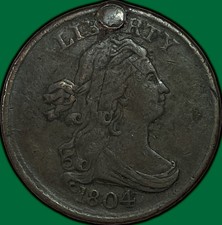 1804 Crosslet 4, Stems Draped Bust Half Cent Extremely Fine XF Coin, Plug #44203