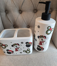 Disney Mickey Mouse Christmas Holiday Soap Dispenser Toothbrush bath set ceramic