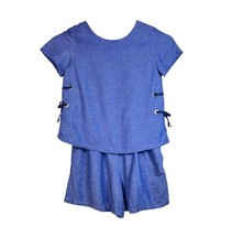 Zara Girls Blue Lace Up Short Sleeve Romper Size 11/12