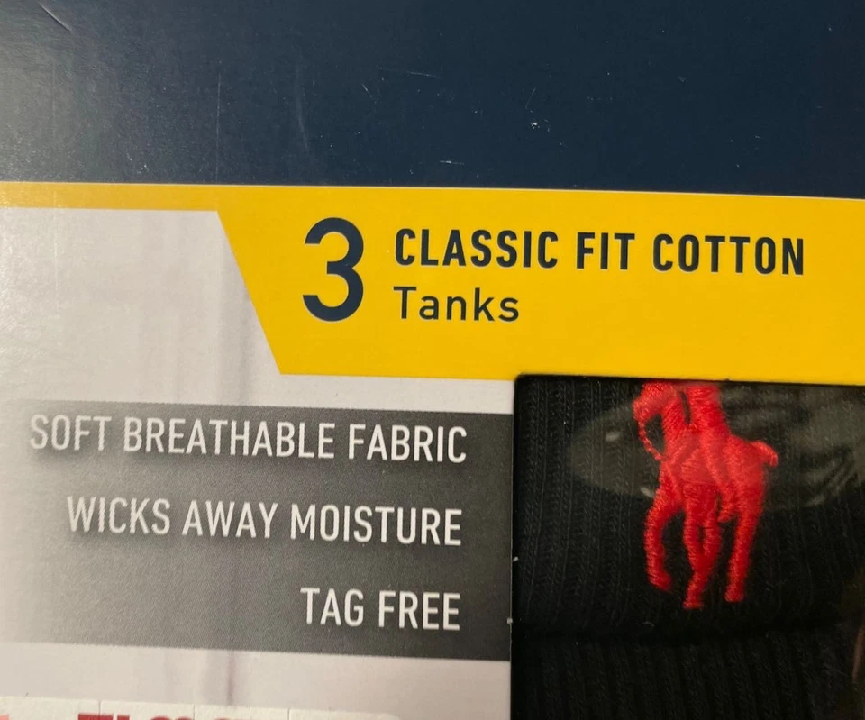 3 tanques de algodón de ajuste clásico POLO RALPH LAUREN nuevos en paquete Foto 4 de 4