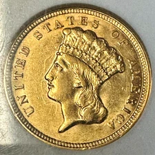 US 1854 P $3.00 Gold Indian Princess PCGS AU 58 $3.00 Coin
