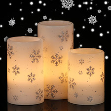 GenSwin Christmas Flameless Candles with Timer, LED Flickering Snowflake
