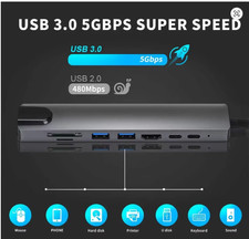 USB 3.0 Hub For Laptop Adapter PC Computer PD Charge Dock Station RJ45 HDMI-comp