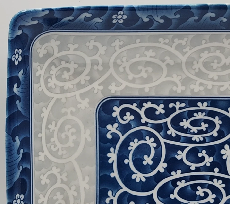 Seokchon Loko Sweet Porcelain Serving Tray Blue Gray White ca 12 1/2" x 10" - Image 2 of 4