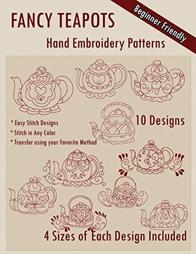 Fancy Teapots Hand Embroidery Patterns - Embroidery, StitchX