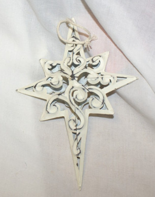 8 Point Nativity Star White Metal Christmas Ornament 6'' - 3D Antiqued