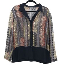 Vintage Sheer Boho Womens 14P Black Eclectic Artistic Maximalist Art To Wear