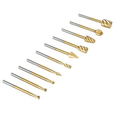 Set of 10 Carbide Tungsten Rotary Cutters, 1/4 Head and 1/9888 Shaft