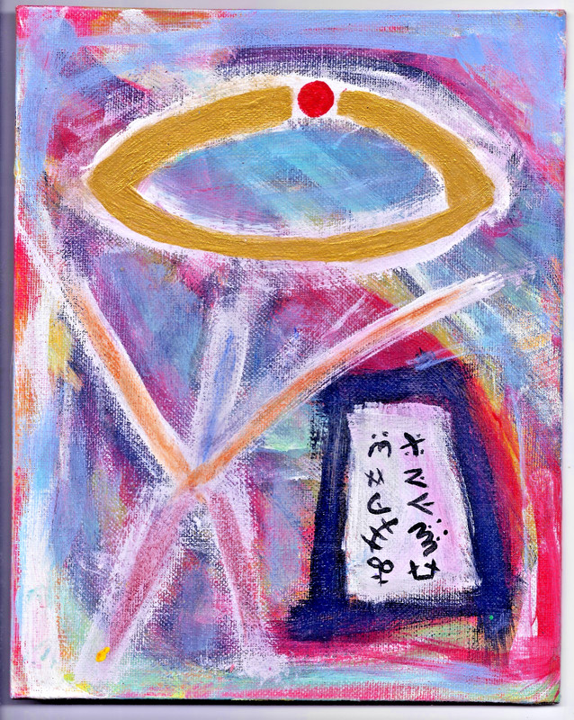 THE LAW GIVER - Painting 8X10 OOAK Abstract Dada Surrealism Bible Aliens Halo