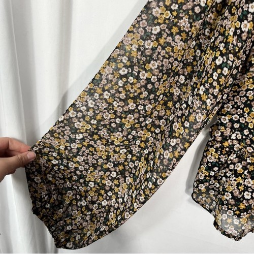 ASTR The Label Ditsy Floral Chiffon Faux Wrap Long Sleeve Ruffle Detail Blouse L - Bild 6 von 6