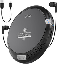 Coby Portable Bluetooth CD Player with FM Radio Headphones, Rechargeable Anti-