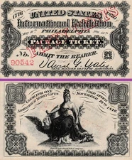 1876 INTERNATIONAL EXHIBITION AT PHILADELPHIA ADMISSION TICKET, RARITY