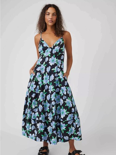 Free People Finer Things Printed Midi Dress Size Large