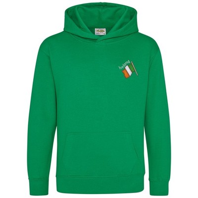 KINDER bestickter Irland Hoodie für Kinder mit irischem dreifarbigem Design für St...