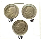 (3) 1956, 1957D & 1949 Roosevelt Dimes, (VF) Very Fine Coins - Collectible