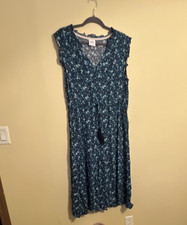 Knox Rose Women's Floral Ruffle Sleeveless Midi Sundress Tasseled Tie Blue XL
