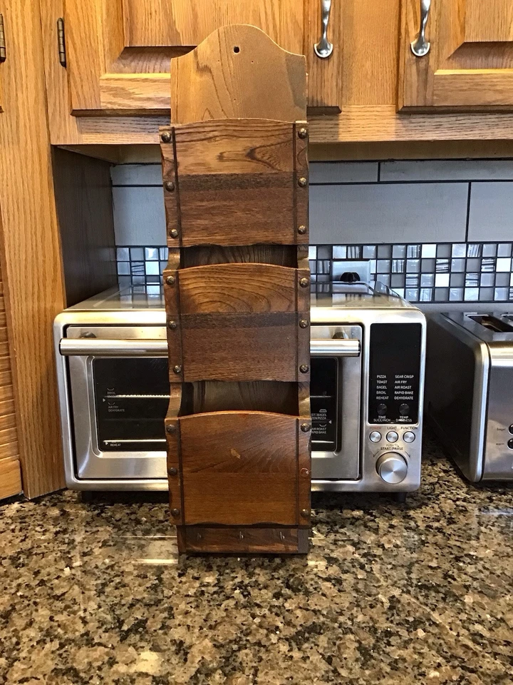 VINTAGE MCM TEAK Wood Letters Bills Organizer KEY HOOKS Wall Mount Mail Rack 22” - Image 4 of 4