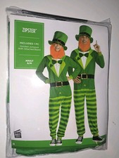 Leprechaun St. Patrick's Day Green Hooded Jumpsuit Zip Costume Zipster Adult S/M