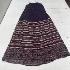 Ecote Dress Womens Medium Navy Boho Maxi Strappy Open Back Lined Geometric Print