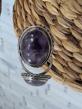 VTG Sterling Silver Purple Cabochon Statement Ring Native American Size 8