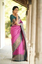 Indian Women's Jaccquard Saree With Unstitched Blouse Festive Party Wear Sari