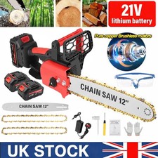 12" Electric Cordless Chainsaw Brushless Handheld Wood Saw +2 Battery & Charger