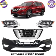 Front Bumper Cover Fascia & Grille Assembly Kit For 2017-2020 Nissan Rogue