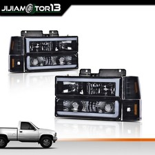 Fit For 1994-1998 Chevy Ck Gmc Sierra Tahoe Blacksmoked Led Tube Headlights