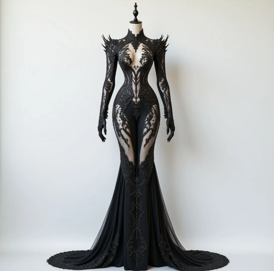 Vestidos de novia góticos negros mangas largas apliques de encaje con capa vestidos de novia Foto 2 de 4