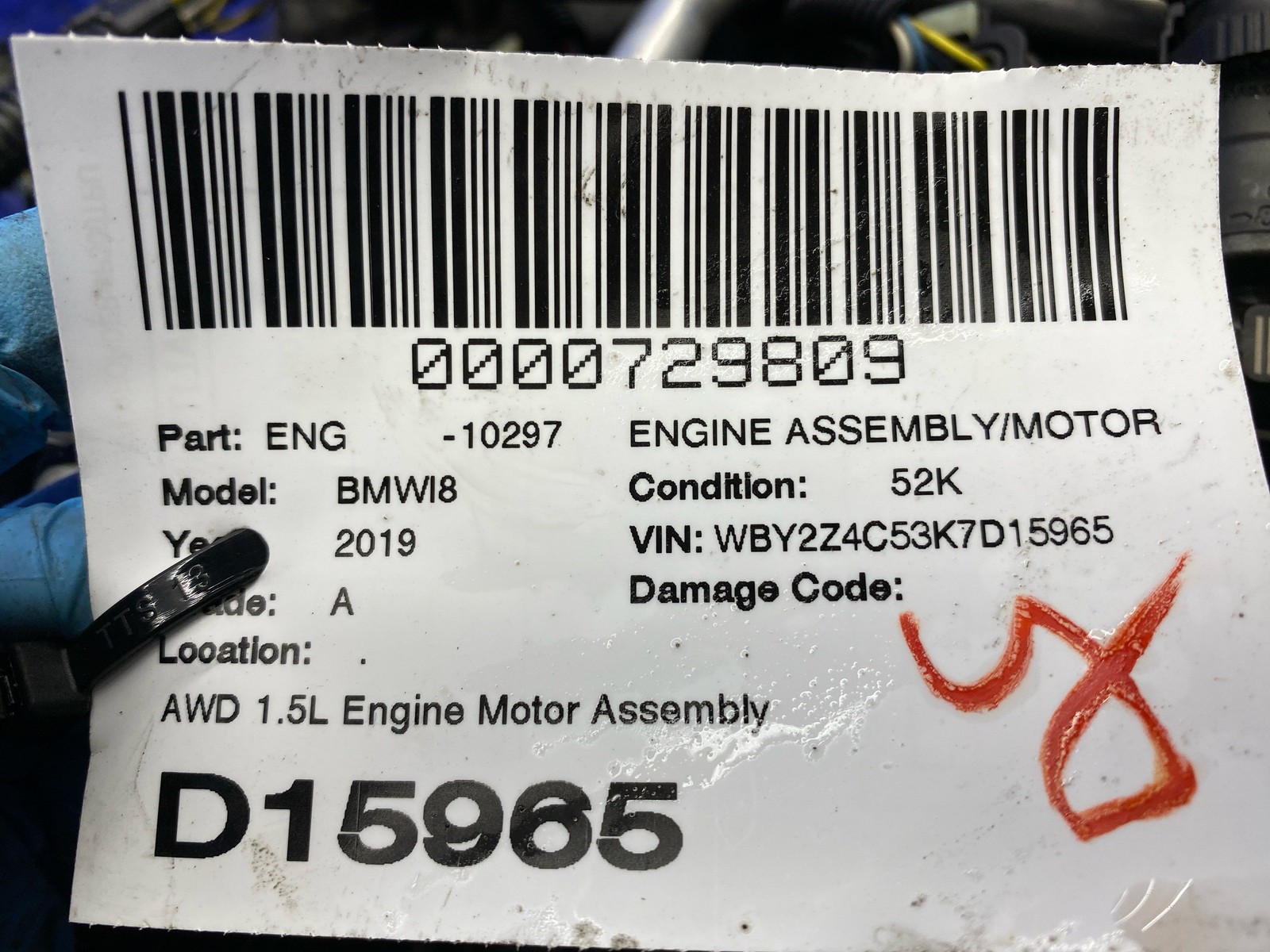 2019 Bmw I8 Oem 1.5L Engine Motor Assembly W/ Turbo Charger *52k*