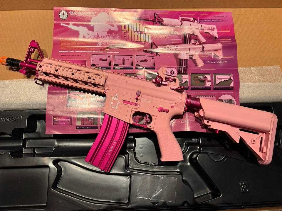 EDICIÓN LIMITADA G&G Femme Fatale GR15 Carabina Airsoft Rosa Caliente AEG Usada En Caja Foto 2 de 4