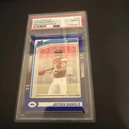 2024 Panini Donruss Jayden Daniels #389 Press Proof Blue Commanders PSA 8