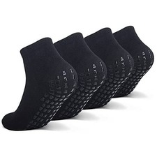 Grip Non Slip Socks For Kids 4-16 Years Old , 8-11 Years 4 Pairs Black