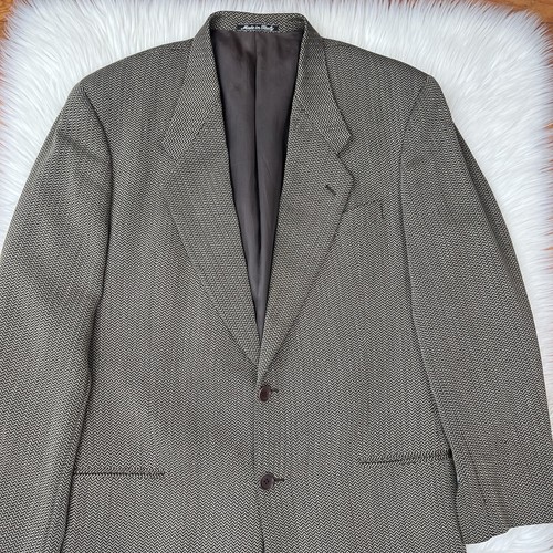 Giorgio Armani Le Collezioni Vintage Blazer 42L Beige Chevron Neiman Marcus - Picture 3 of 11