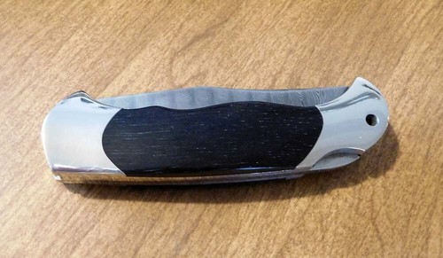 BOKER New 2023 African Ebony Wood Handle 1 Blade Damascus Lockback Knife/Knives - Picture 4 of 4