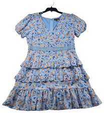 City Studio Dress Womens Size 13 Blue Floral Short Sleeve  Layered