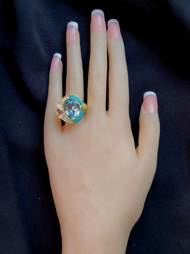John Tolle 14k Gold Diamond Multi Gemstone Band Ring-Estate Jewelry 11gm - Picture 2 of 15