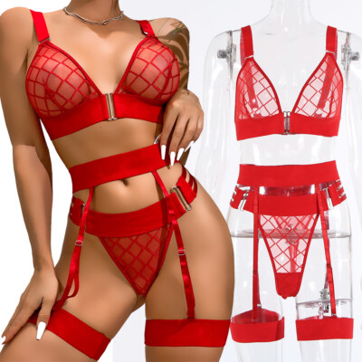 Sexy Mesh Lingerie for Women Garter Bra&Panty Set Nightwear Sleepwear  Underwear