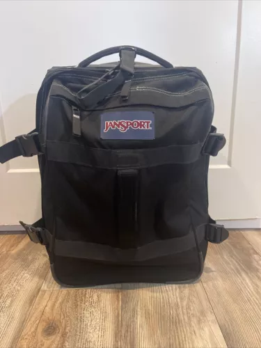 Vintage Jansport Rolling Carry On Luggage 2 Wheel Black Suitcase 20 Inch Buckles