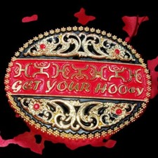 Western belt Buckle Oval Black Gold Red Heavy