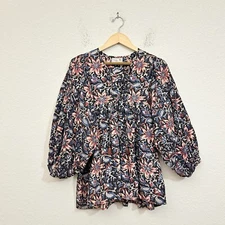 MILLE Charlie Blouse Womens Sz M Multicolor Floral Puff Sleeve Oversized Peasant