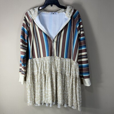 Crazy Train Hoodie Women s Sz S Striped Animal Print Zip Front Southwestern Boho