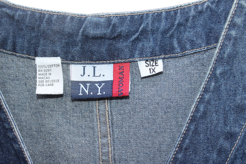 VTG J.L. N.Y. Denim Jean Overall Dress Sz 1X Embroidery Cottage 100% Cotton - Picture 3 of 3