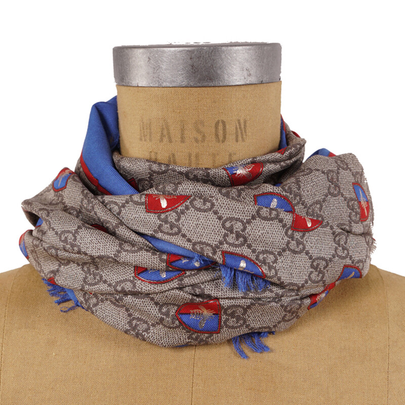 GUCCI Bee ジャガードスカーフ GUCCI - GUCCI グッチ GG ビー ハチ 蜂 スカーフ 大判 シルク100