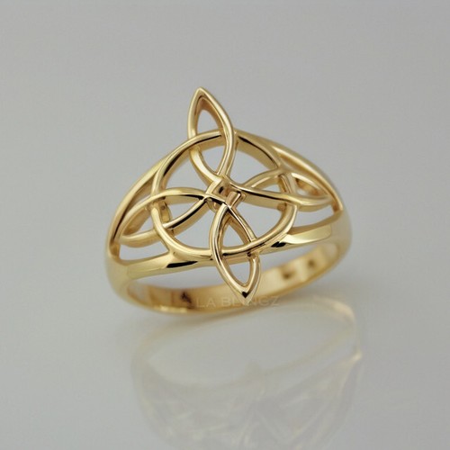 Dainty Gold Celtic Trinity Knot Openwork Triquetra Cross Ring for Women - Picture 11 of 17